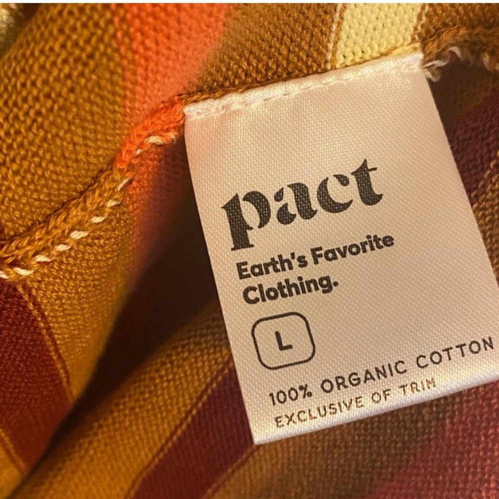 PACT SZ LARGE 100% ORGANIC COTTON CLASSIC FINE KNIT SHELL IN WARM SPICE STRIPE - Picture 4 of 13